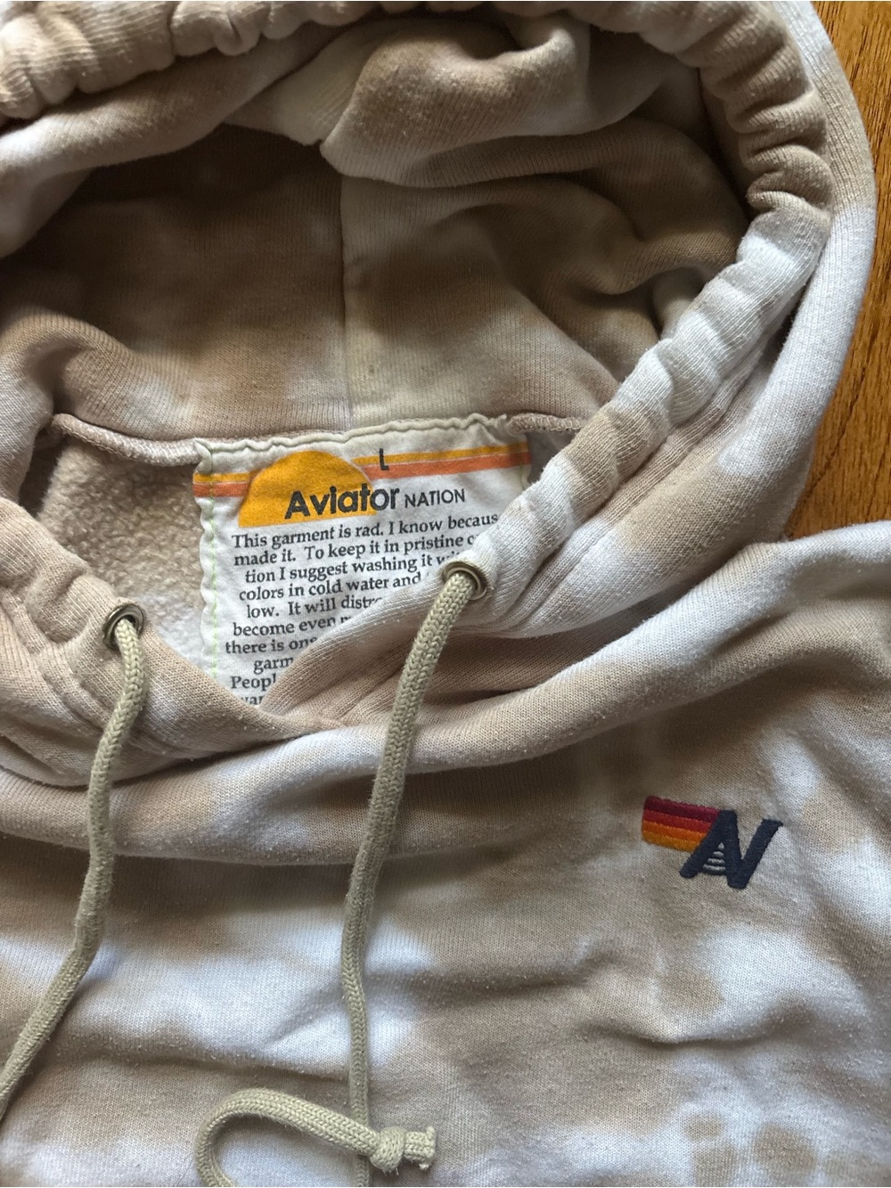 Aviator Nation Tie Dye Hoodie In Cream & White - L - Picture 2 of 4